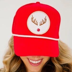 Judith March metallic Rudolph red hat